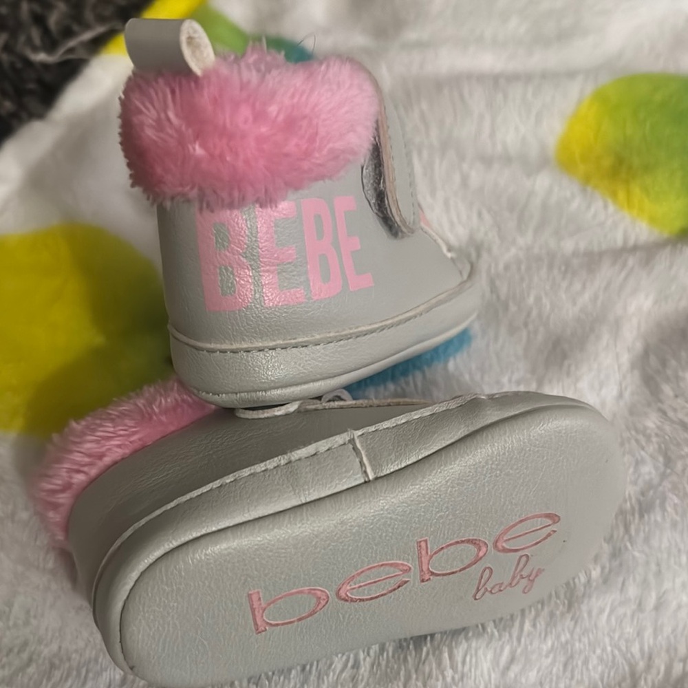 Bebe Pink and Gray Baby Walker Shoes